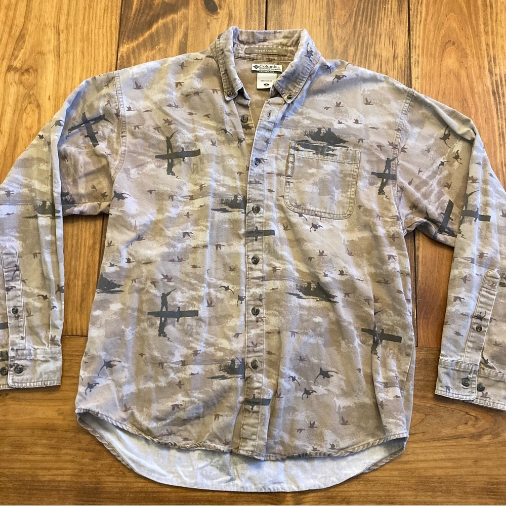 Vintage Columbia River Lodge Duck Hunting Button Down Shirt EUC